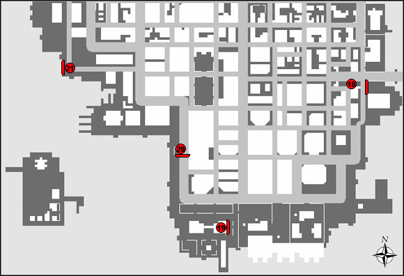 Карта четырёх трюковых прыжков в Алгонквин Саут в Grand Theft Auto: Chinatown Wars