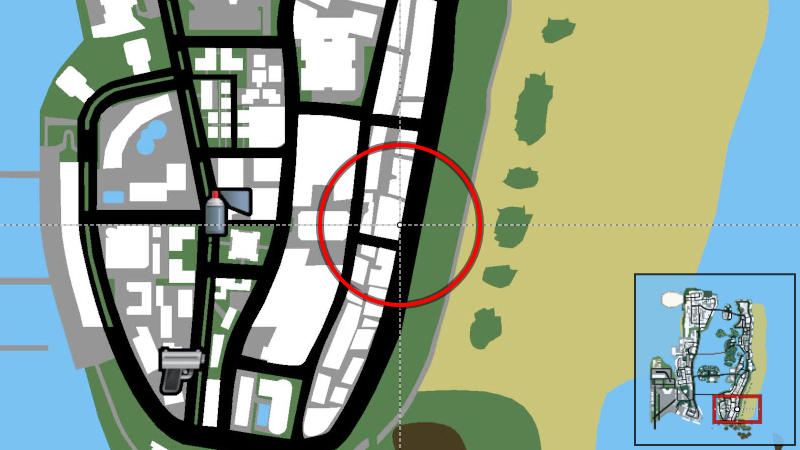 Отель Ocean View - Местоположение на карте в GTA Vice City