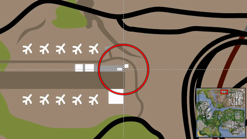 Аэродром Вердант Мидоус - Местоположение на карте в GTA San Andreas