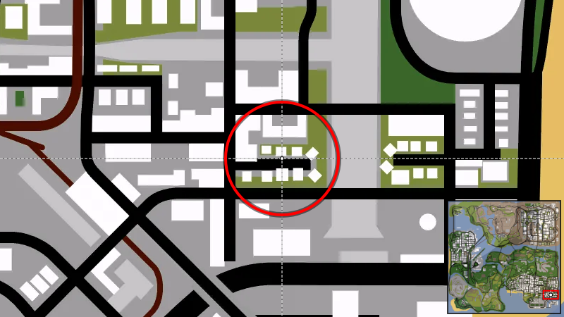 Убежище в Виллоуфилде - Местоположение на карте в GTA San Andreas