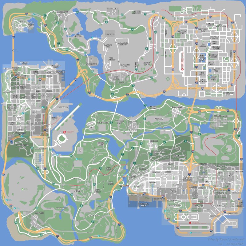San Andreas Map with detailed street and district names