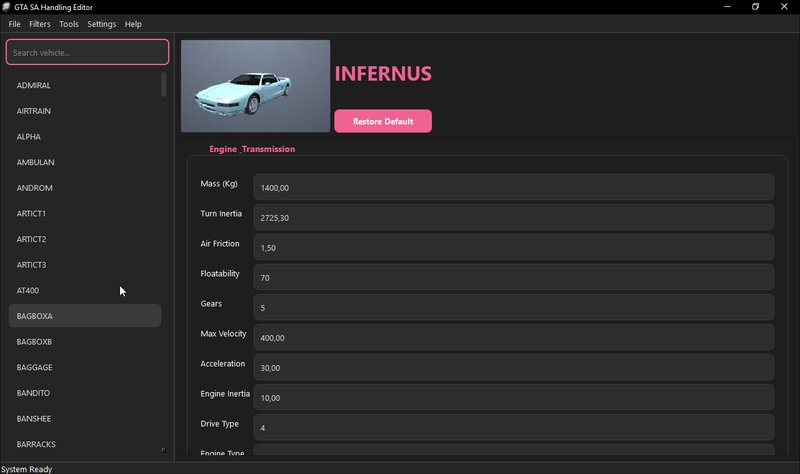 Handling Editor V1.1